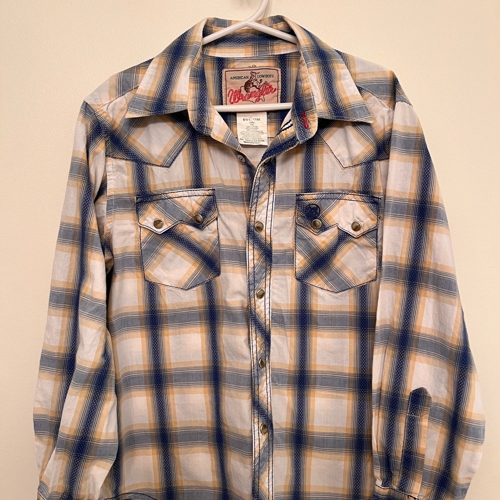 Wrangler Blue and Cream Plaid Shirt